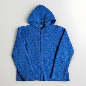 Vintage Margaret O'Leary Hoodie Women Medium Blue Merino Wool Full Zip Fuzzy USA